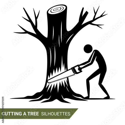 Qualityful cutting a tree silhouettes