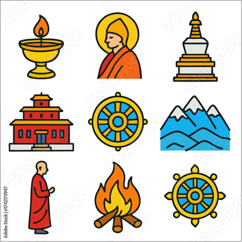 Flat Icon Set, Galdan Namchot Tibetan Buddhist Festival Elements