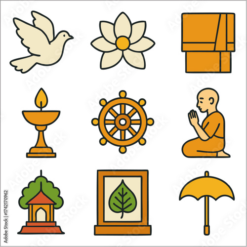 Flat Icon Set, Uduvapa Poya Buddhist Festival Sri Lanka