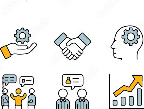Stock vector illustration set of business and management icons including a human head symbol for web design concept