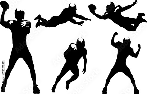 American Football players silhouettes set vector graphic isolated on white background