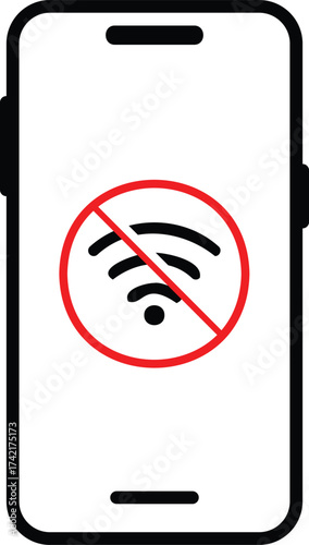  no wifi signal connection error smart phone icon. Disconnect wifi icon set. Lost wireless fidelity connection, no Wi-Fi connection sign symbol. No wifi forbidden sign.