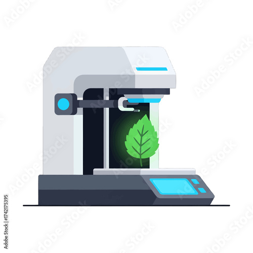 3D printer creating a vibrant green leaf, innovative technology.