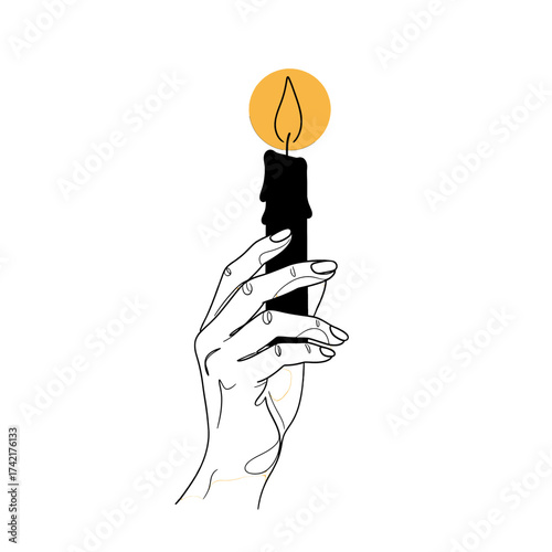 Hand holding a burning candle with a bright flame.