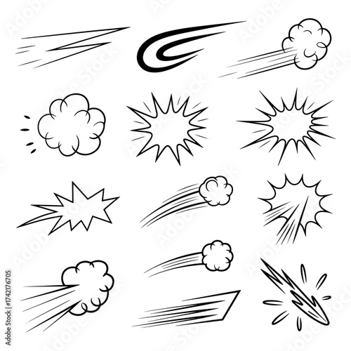 Qualityful Line speed cartoon effect, boom explosive motion line icon set