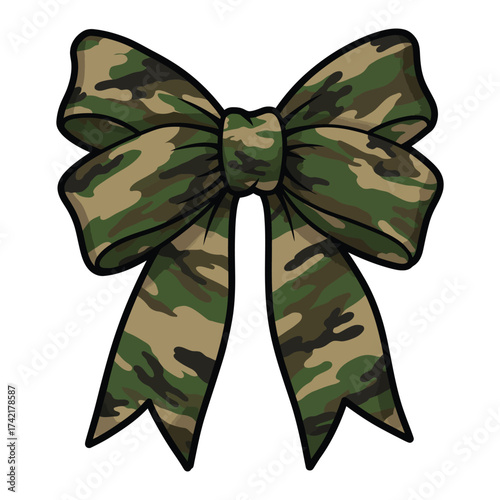 Camouflage Pattern Bow – Green Army Ribbon with Military Camo Print for Tactical and Outdoor Designs