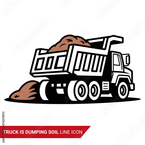 Qualityful Truck is dumping soil line icon