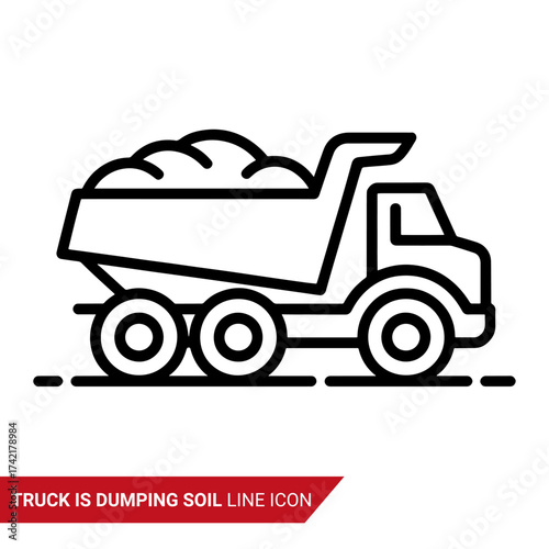 Qualityful Truck is dumping soil line icon