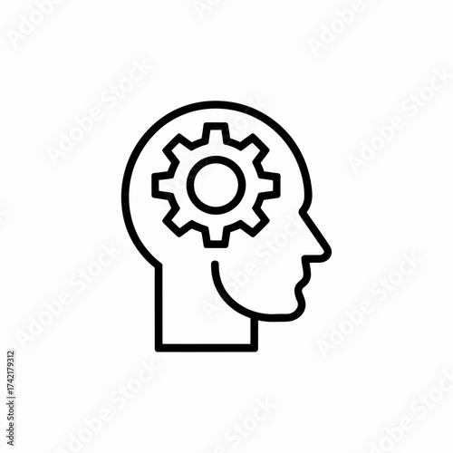 Head with gear isolated on white background, concept of thinking process
