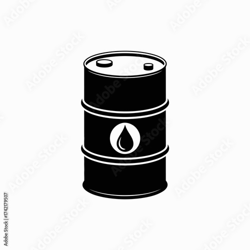 Black barrel of oil isolated on white background in vector illustration