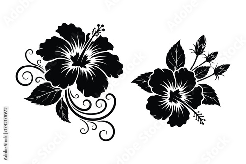 Hibiscus Flower Silhouette Set – Tropical Floral Vector