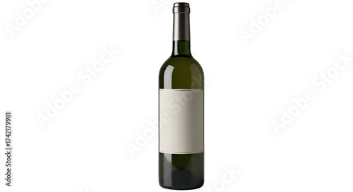 Unlabeled green wine bottle stands against black. Mockup