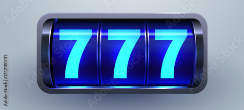 Lucky 777 Jackpot Slot Machine Display. A winning symbol for casino games and success. Vector illustration