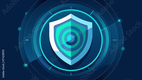 A blue shield with a green circle in the center. The shield is designed to protect something, but the exact object is not visible. The blue and green colors give the shield a modern