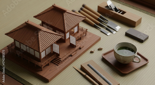 Traditional Japanese Craft: Miniature Architecture, Woodworking Tools, and Green Tea