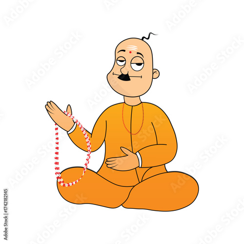 cartoon style Indian hindu scholar character illustration , 
Hindu Monk Sadhu vector transparent background 