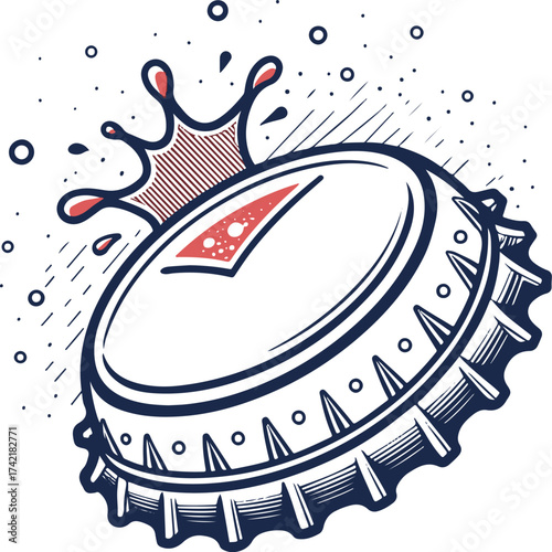 Retro Soda Bottle Cap Splash – Fizzy Cola Drink Vector Illustration