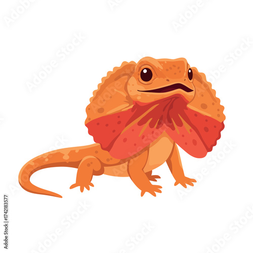 Cute cartoon frilled neck lizard with open frill.