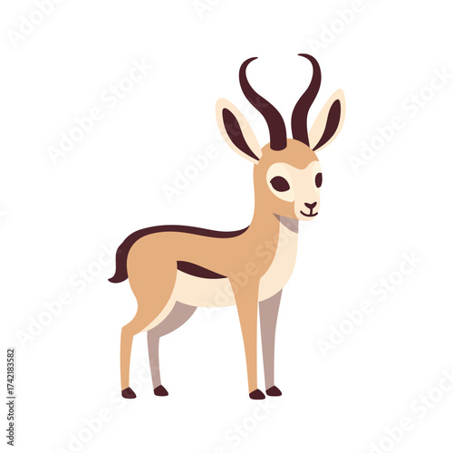 Cute cartoon gazelle with long curved horns illustration.