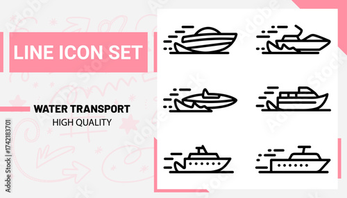 Qualityful Water Transport line icon set