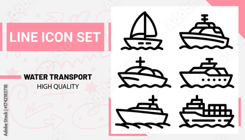 Qualityful Water Transport line icon set