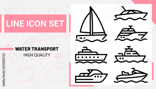 Qualityful Water Transport line icon set