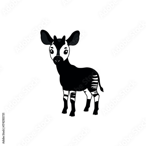 Cute Cartoon Okapi Standing Isolated on White Background.
