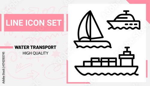 Qualityful Water Transport line icon set