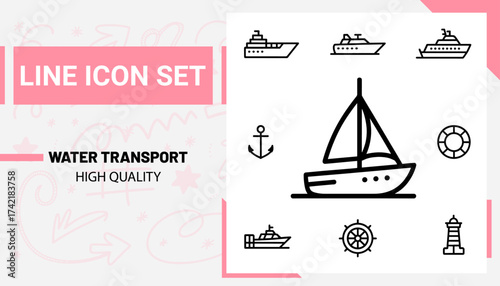 Qualityful Water Transport line icon set