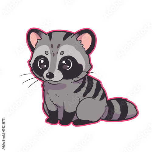 Cute cartoon raccoon character with big shiny eyes.