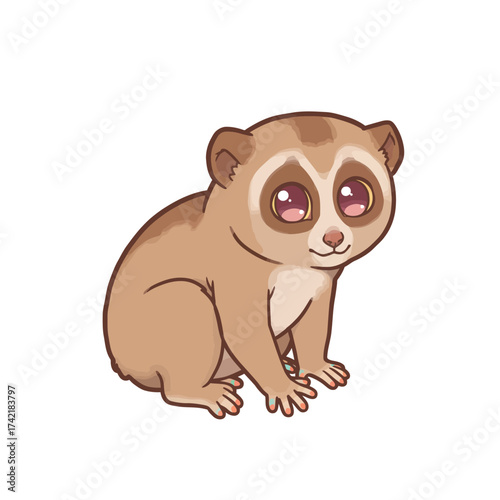 Cute Cartoon Slow Loris Illustration with Big Eyes.