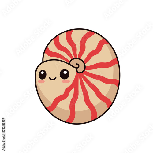 Cute Kawaii Nautilus Cartoon with a Happy Face.