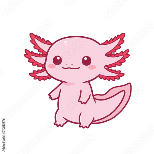 Cute Pink Axolotl Cartoon Character Illustration.