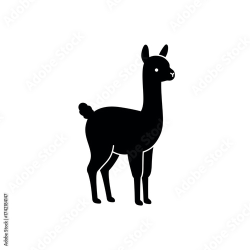 Silhouette of a Llama Standing Tall in Black and White.