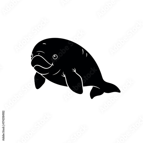 Simple black and white silhouette of a beluga whale.