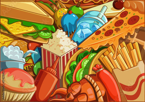 Aesthetic fast food set cartoon 