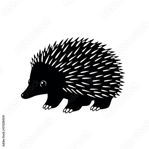 Stylized Echidna Illustration Black and White.