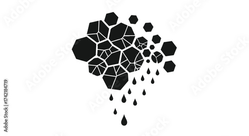 Abstract geometric pattern forming a cloud with falling droplets, symbolizing precipitation or data flow.