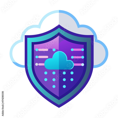 Digital cloud security shield protecting data with network protection and encryption