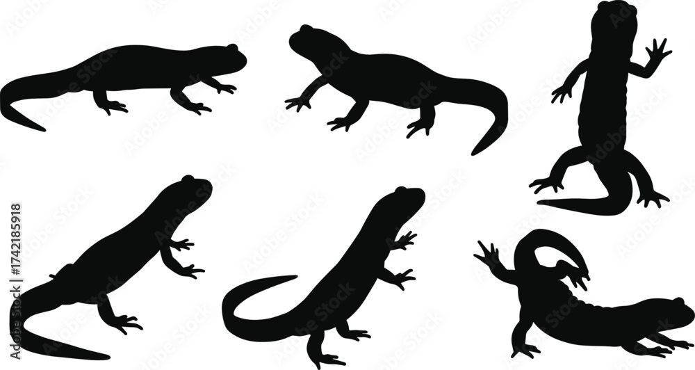 Naklejka premium Silhouette lizard illustration, reptile animal design, gecko vector art, wildlife graphic, exotic creature pose, nature symbol, tropical fauna artwork