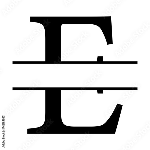 Letter E split monogram svg cut file. Isolated vector illustration.