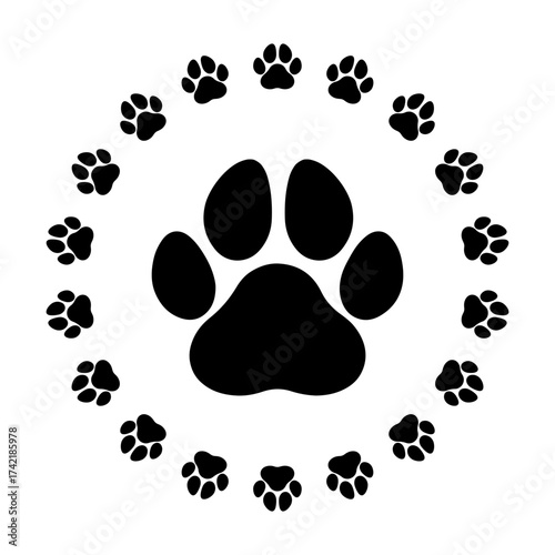 Dog paw monogram svg cut file. Isolated vector illustration.