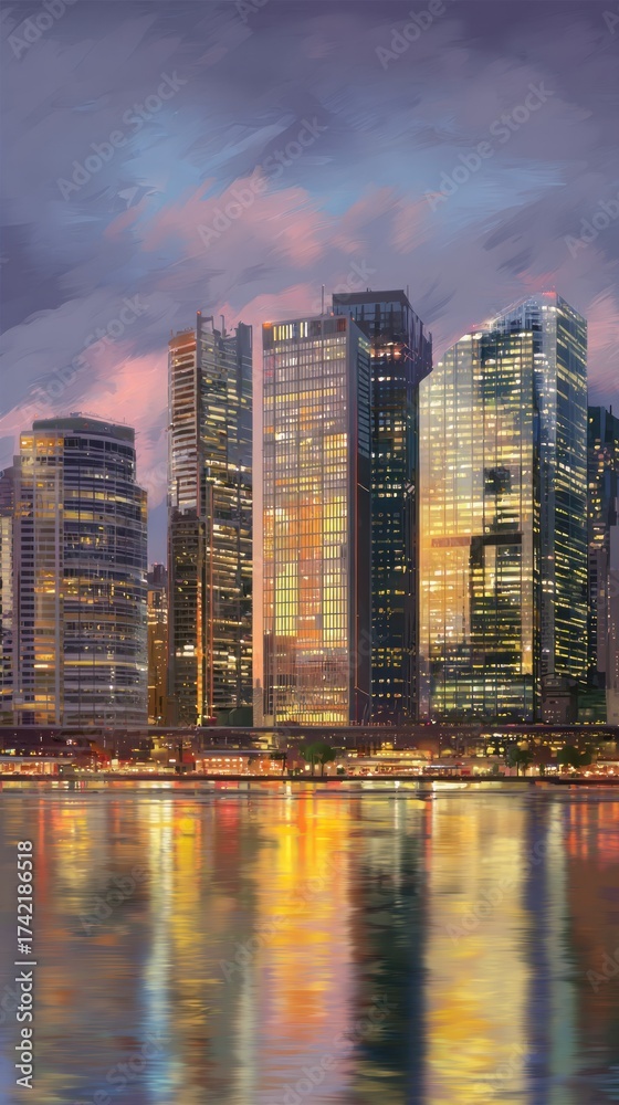 Fototapeta premium City skyline night reflections