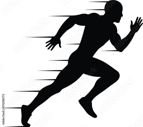 Dynamic silhouette of a runner in motion capturing speed and athleticism for sports themes isolated on transparent background