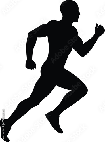 Dynamic silhouette of a male runner in full stride capturing athletic motion and speed isolated on transparent background