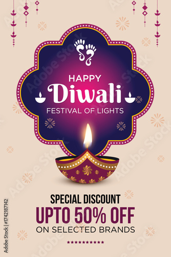Happy Diwali Advertisement, Banner, Poster, Design vector template, Creative flyer concept, Graphic design element