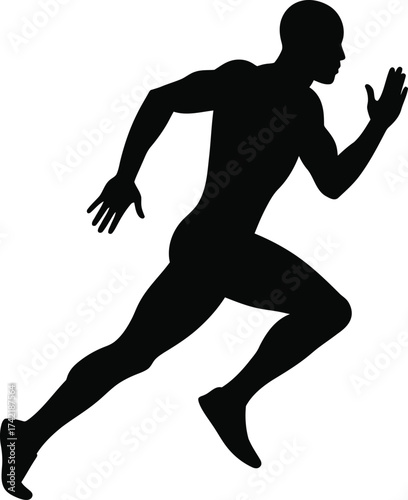 Dynamic silhouette of a male athlete in full sprinting stride isolated on transparent background