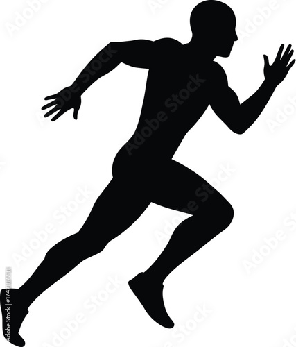 Dynamic silhouette of a runner in mid-stride capturing speed and athleticism isolated on transparent background