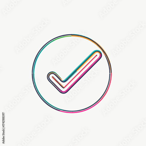 Colorful HandDrawn Check Mark Inside a Circle Approved Concept.