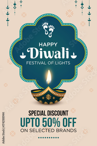 Happy Diwali Advertisement, Banner, Poster, Design vector template, Creative flyer concept, Graphic design element